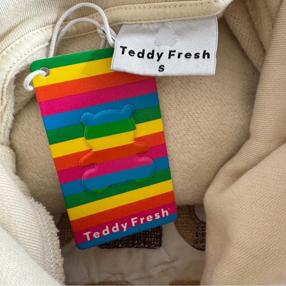 Teddy Fresh Cream Pullover Hoodie Chenille Varsity Letters NWT Size Small - Picture 7 of 11